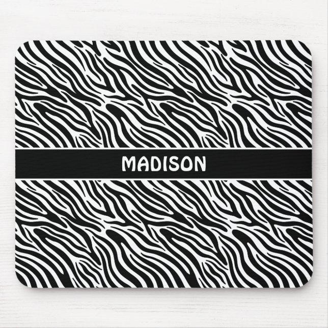 Custom Name Zebra Pattern Mouse Mat (Front)