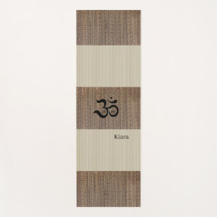 Custom Name Zen Om Beige Tatami Print Rustic Yoga Mat