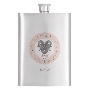 Custom Name Zodiac Sign Aries Hip Flask