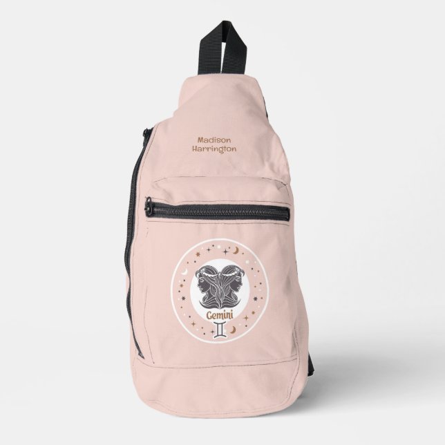 Custom Name Zodiac Sign Gemini Sling Bag (Front)