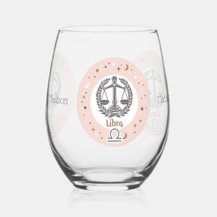 Custom Name Zodiac Sign Libra Stemless Wine Glass