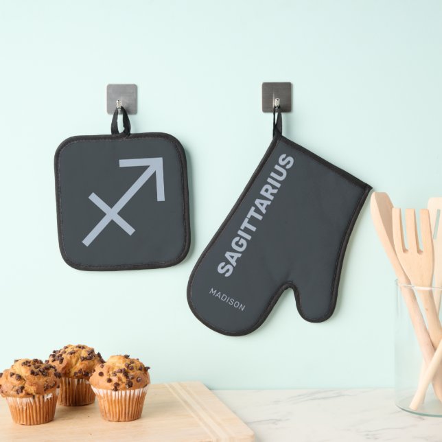 Custom Name Zodiac Sign Sagittarius Oven Mitt & Pot Holder Set (Insitu(Hanging))