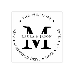 Custom Named and Monogrammed Round Return Address Rubber Stamp