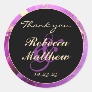 Custom Named Thank You Black Gold Purple Classic Round Sticker