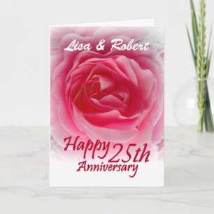 CUSTOM NAMES - 25th Anniversary with Pink Rose Card