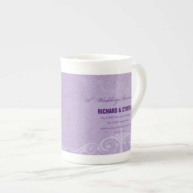 Custom Names, 50th Wedding Anniversary to Couple Bone China Mug (Front Right)