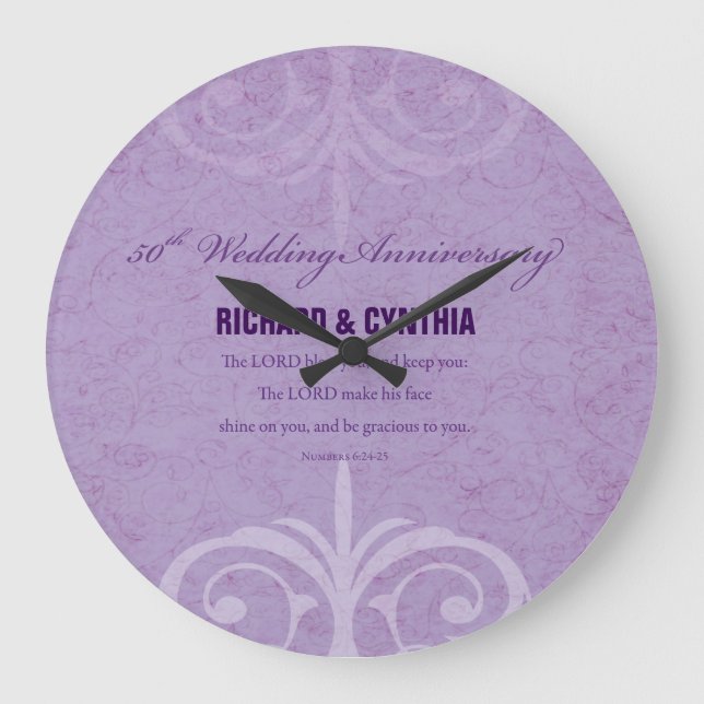 Custom Names, 50th Wedding Anniversary to Couple Large Clock (Front)