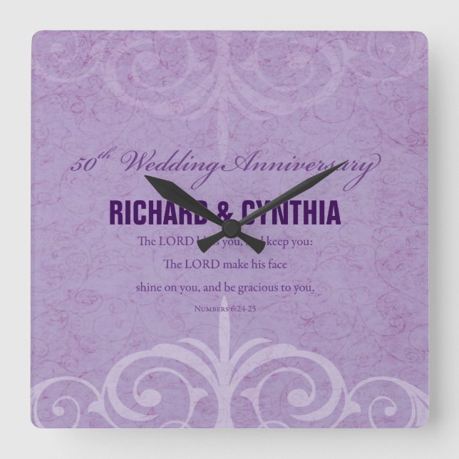 Custom Names, 50th Wedding Anniversary to Couple Square Wall Clock (Front)