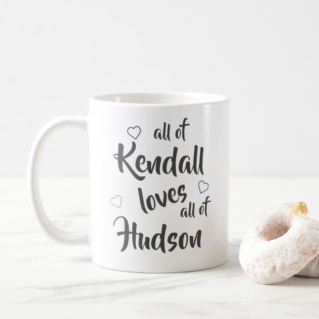 Custom Names All Of Me Loves All Of You Couples Coffee Mug (With Donut)