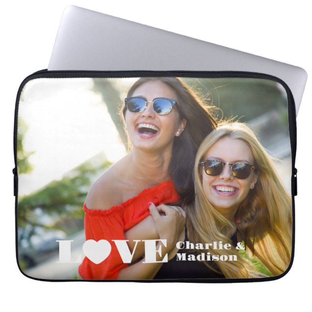 Custom Names and Photo LOVE Laptop Sleeve (Front)