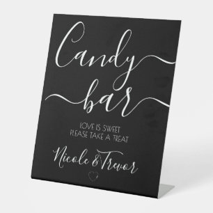 Custom Names Black Calligraphy Candy Bar Pedestal Sign