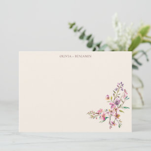 Custom Names Boho Pink Purple Wildflowers Wedding Thank You Card
