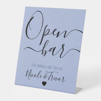 Custom Names Calligraphy Heart Open Bar Pedestal Sign