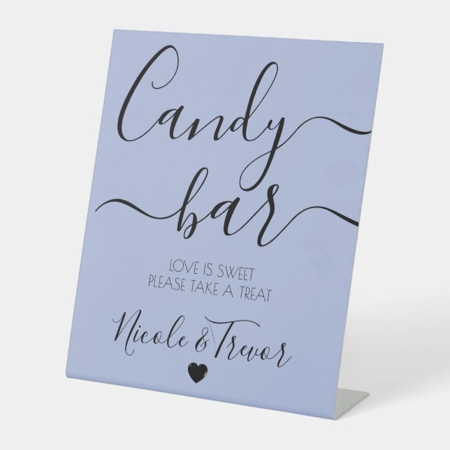 Custom Names Calligraphy Wedding Candy Bar Pedestal Sign (Front)
