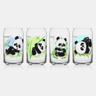 Custom names Cute Pandas Can Glass