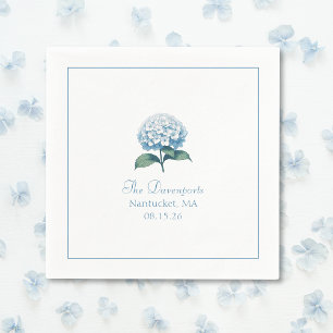 Custom Names Elegant Light Blue Hydrangea Wedding Napkin