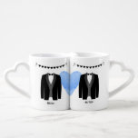Custom Names Gay Wedding Suits Coffee Mug Set<br><div class="desc">A fully customisable gay wedding mug set for gentlemen getting married. A stylish lgbt wedding gift that will brighten the newlyweds' mornings. Wedding suits with customisable names,  and heart garland.</div>