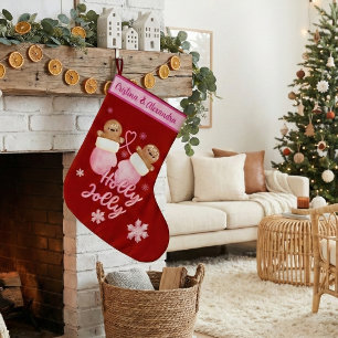 Custom Names Gingerbread Girls Holly Jolly Large Christmas Stocking