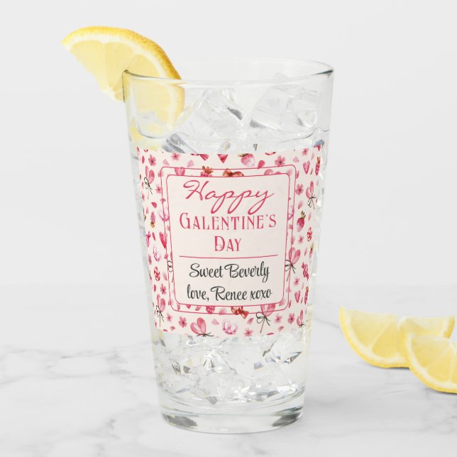 Custom Names, Girly Galentine's Day Pint Glass (Front Ice)