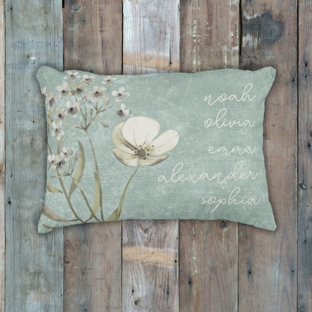 Custom Names Grandparents Mum Modern Floral Gift  Decorative Cushion (Creator Uploaded)