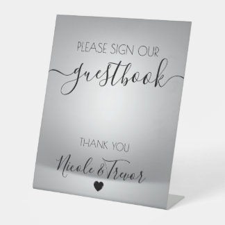 Custom Names Grey Calligraphy Sign Our Guestbook