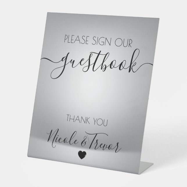 Custom Names Grey Calligraphy Sign Our Guestbook (Front)