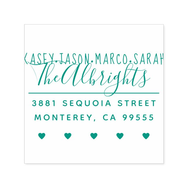 Custom Names & Hearts Family Return Address Self-inking Stamp (Design)