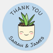 Custom Names Kawaii Succulent Blue Thank You Seal