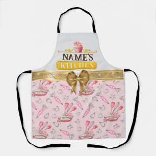 Custom Name's kitchen and watercolor Pink cupcake Apron