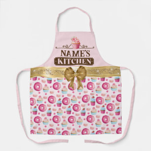 Custom Name's kitchen, Happy Baking and Gold Bow Apron