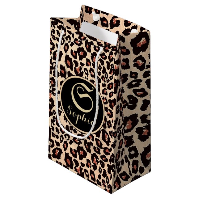 Custom Names Luxury Leopard  Small Gift Bag (Front Angled)