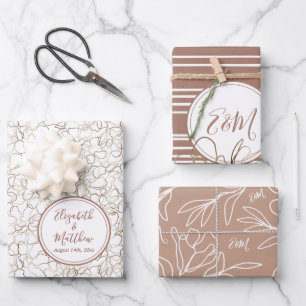 Custom Names Mocha Mousse Brown Wedding Wrapping Paper Sheet