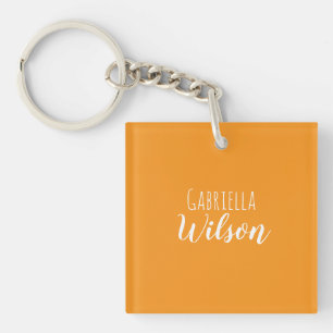 Custom names modern orange minimalist key ring
