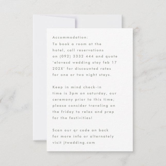 Custom Names Modern Sage Details Accommodation RSVP Card (Back)