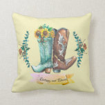 Custom names Newlyweds Rustic Cowboy Boots  Cushion<br><div class="desc">Watercolor Design</div>