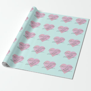 Custom Names or Initials Glitter Heart Name Mint Wrapping Paper