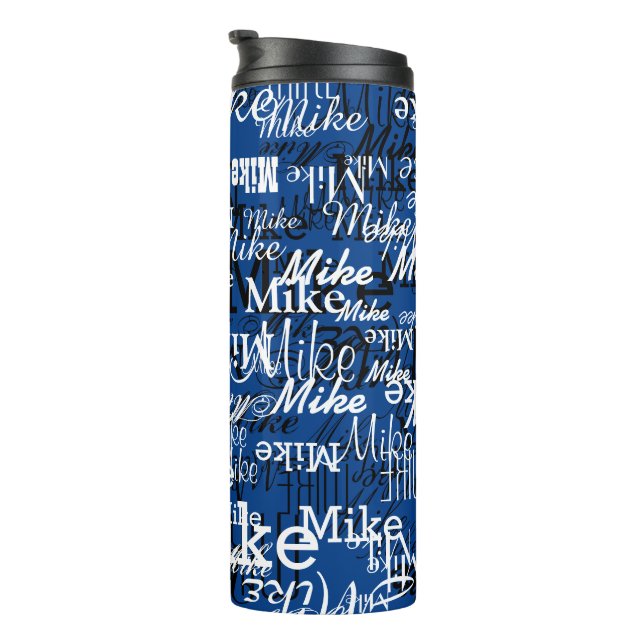 Custom Names Overlapped All-Over BLUE Thermal Tumbler (Rotated Right)