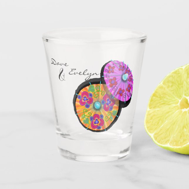 Custom Names Party Cocktail Umbrella  Shot Glass (Front)