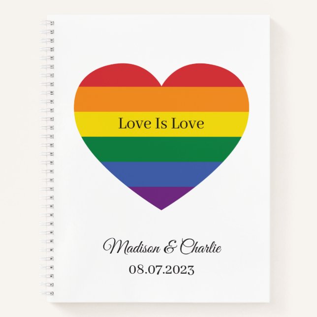 Custom Names Rainbow Heart Notebook (Front)
