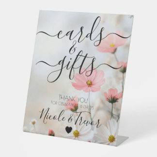 Custom Names Red Flowers Cards & Gifts Pedestal Sign