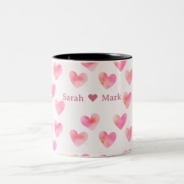 Custom Names Romantic Pink Love Design -  Two-Tone Coffee Mug (Center)