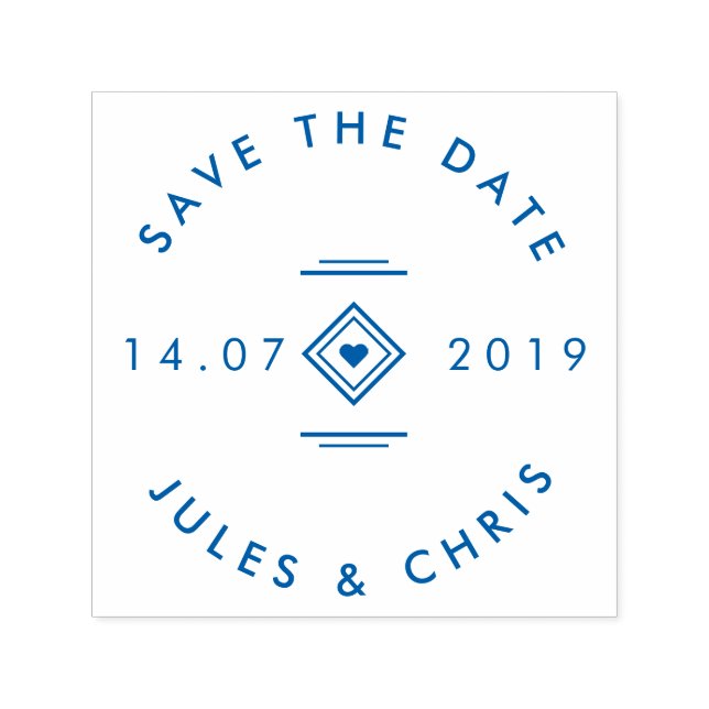 Custom Names Round Modern Minimalist Save The Date Self-inking Stamp (Design)