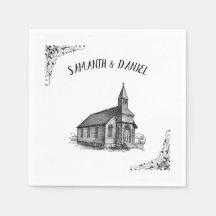 Custom Names Rustic Church Wedding Napkins