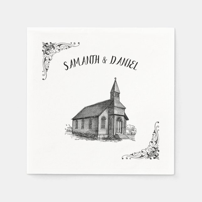 Custom Names Rustic Church Wedding Napkins (Front)