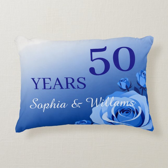 Custom Names & Special Years Romantic Blue Rose  Decorative Cushion (Front)
