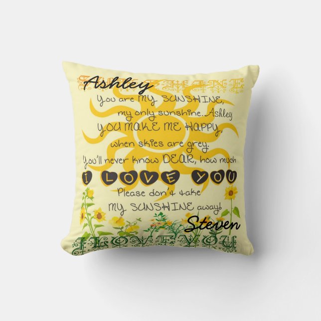 Custom Names Sunshine Gift Cushion (Front)