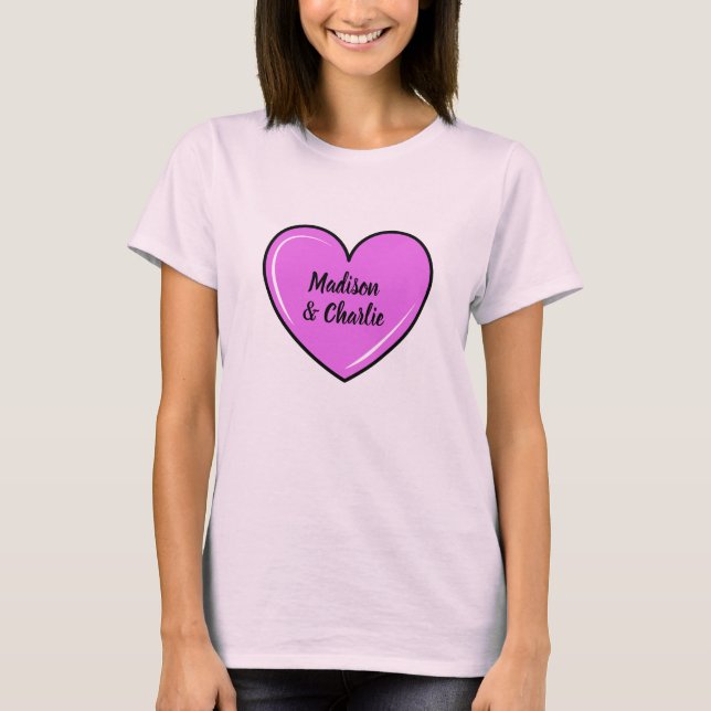Custom Names & Text Love Heart T-Shirt (Front)