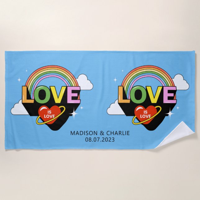 Custom Names / Text "Love Is Love" Beach Towel (Front)