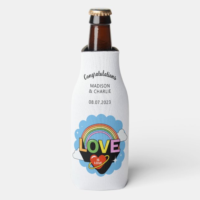 Custom Names / Text "Love Is Love" Bottle Cooler (Bottle Front)