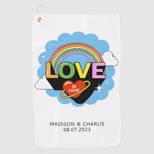 Custom Names / Text "Love Is Love" Golf Towel (Front)